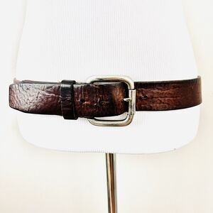 Vintage FOSSIL Brown Worn Distressed Genuine Full Grain Leather Belt 41" Long